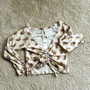 NWT Anthropologie Cream Floral Long Sleeve Crop size XS